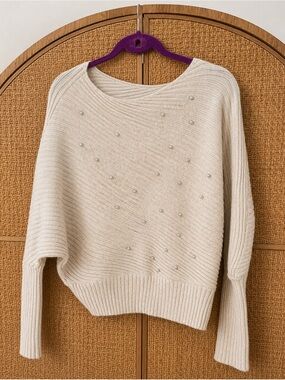 Beaded Crewneck Sweater in Cream